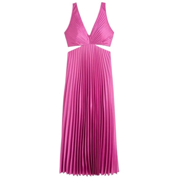 Abercrombie & Fitch Pink Satin Pleated Cutout Maxi Dress NWT Size Small - Picture 3 of 15